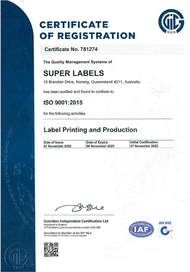 Super Labels ISO 9001:2015